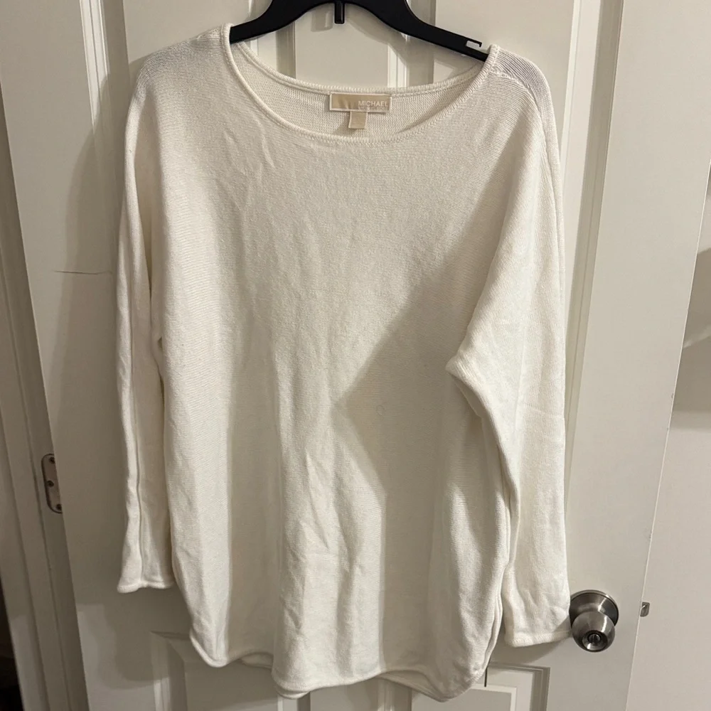 Michael Kors Off-White Knit Long Sleeve Top w/ Double Gold Zipper Sides